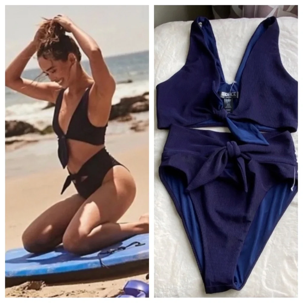 New! SET! Beach Riot Dallas Emma ribbed high rise bikini blue 14614